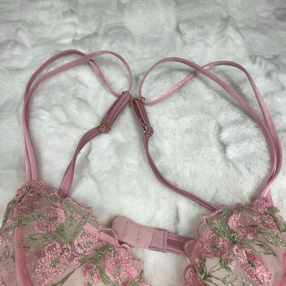 🔥NWOT ASOS Floral Embroidered Mesh Strappy Lingerie Bodysuit  Pink Size 10 - Picture 4 of 13